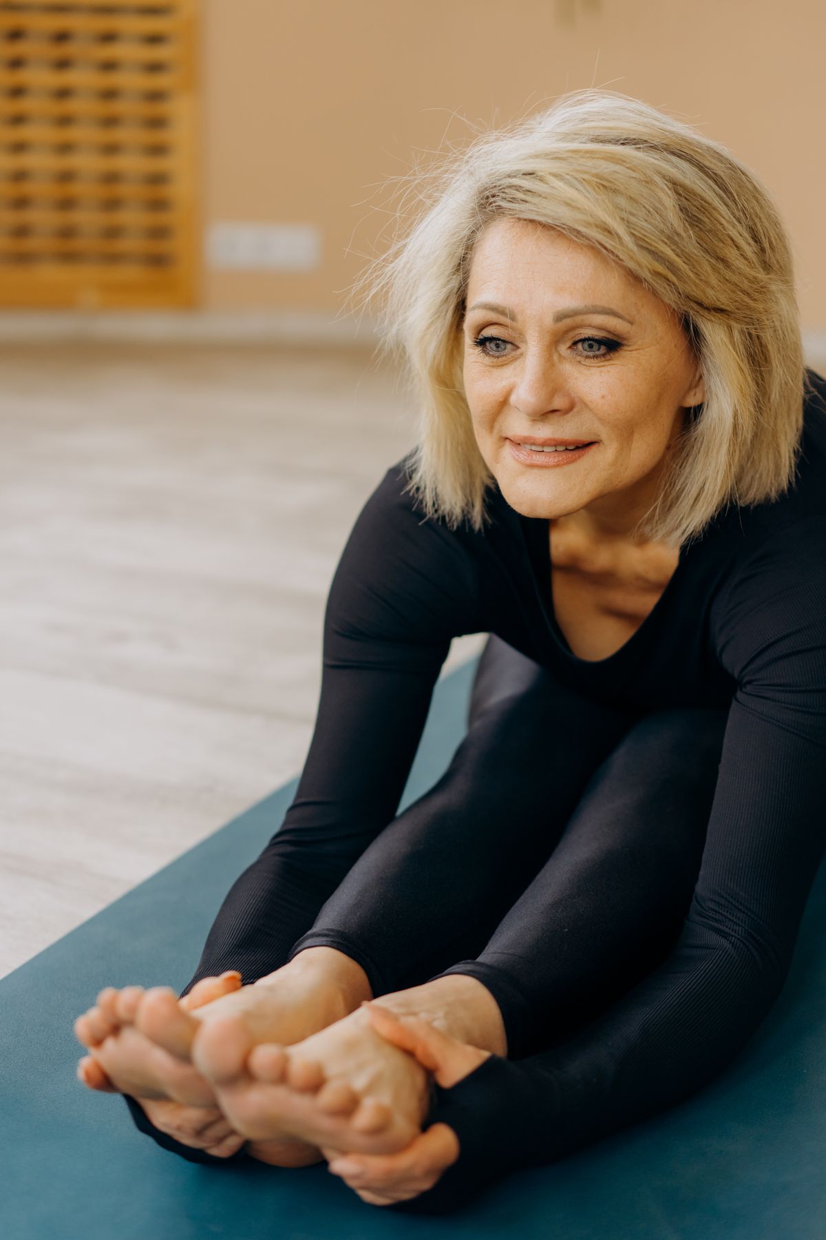 A woman doing gentle yoga stretches